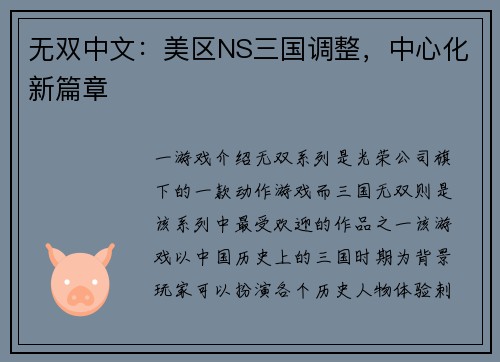 无双中文：美区NS三国调整，中心化新篇章